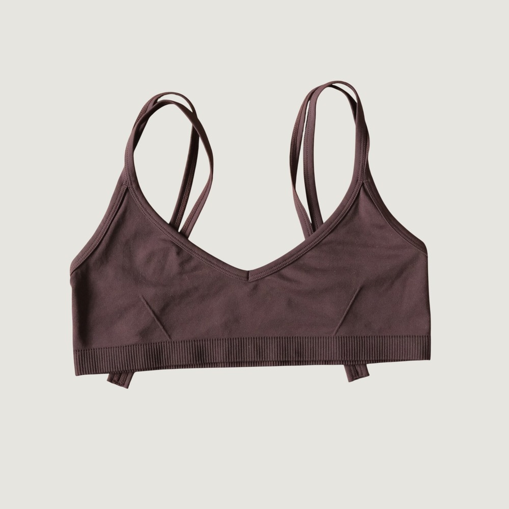 Helmut Lang Bralette Seamless Ribbed Double Strap Dark Brown Nylon Spandex XS
